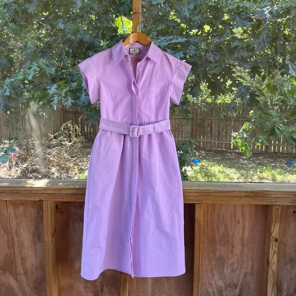 Tuckernuck Lilac Chloe Dress Belted Midi Short Sleeve Size XS